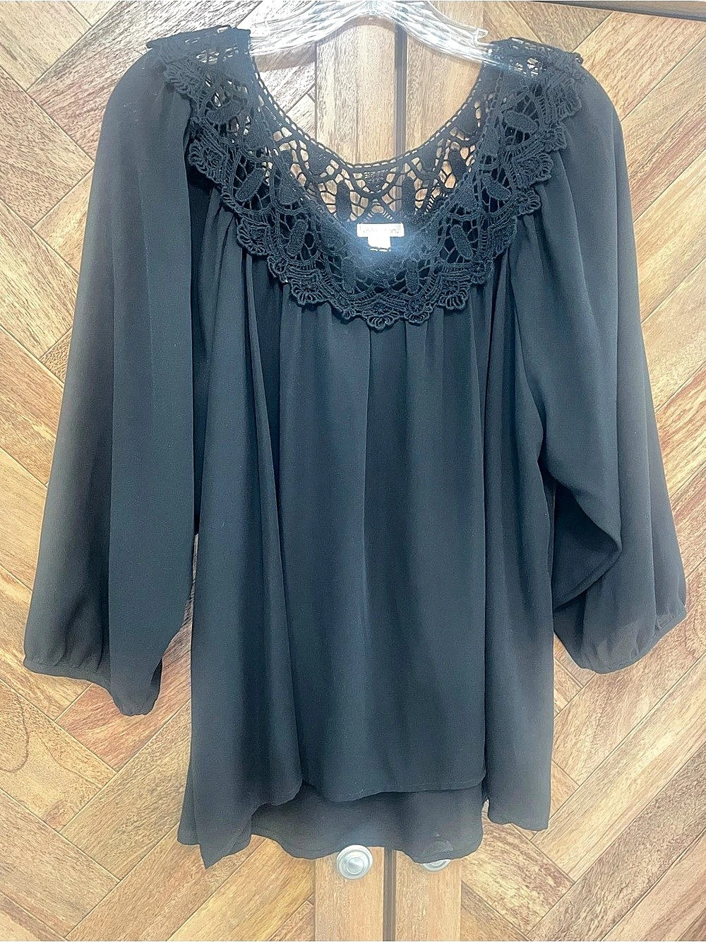Xhilaration Black Lace Neck Blouse Size XL
Like New